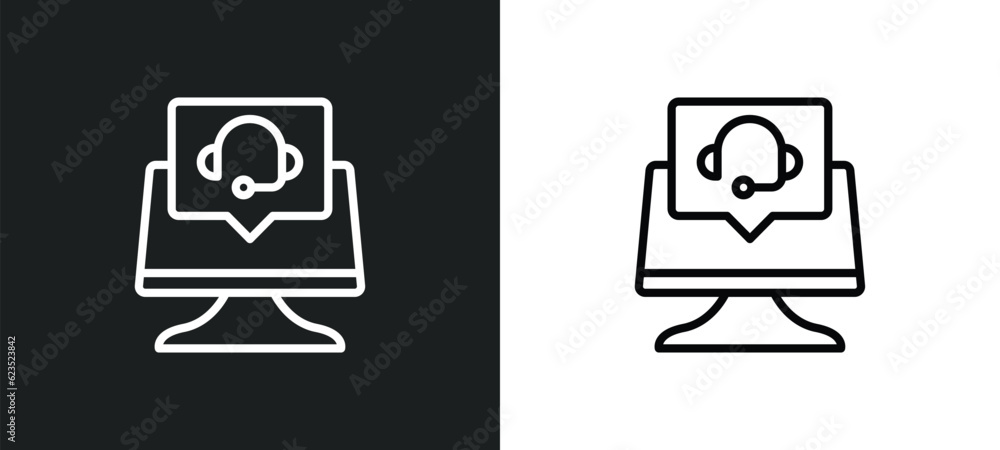 Poster online support icon isolated in white and black colors. online support outline vector icon from comp