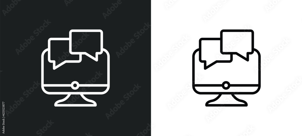 Poster online chat icon isolated in white and black colors. online chat outline vector icon from computer c