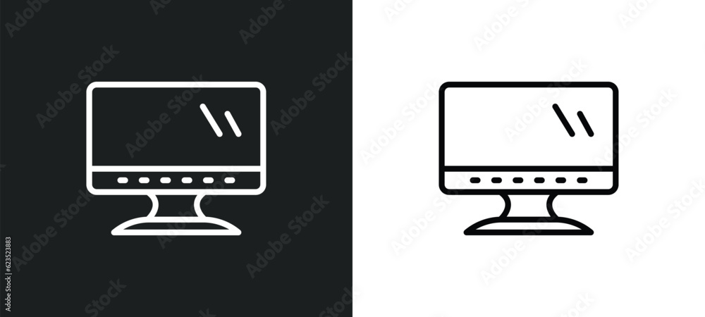 Poster computer and monitor icon isolated in white and black colors. computer and monitor outline vector ic