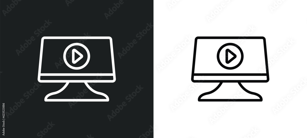 Poster computer video icon isolated in white and black colors. computer video outline vector icon from comp