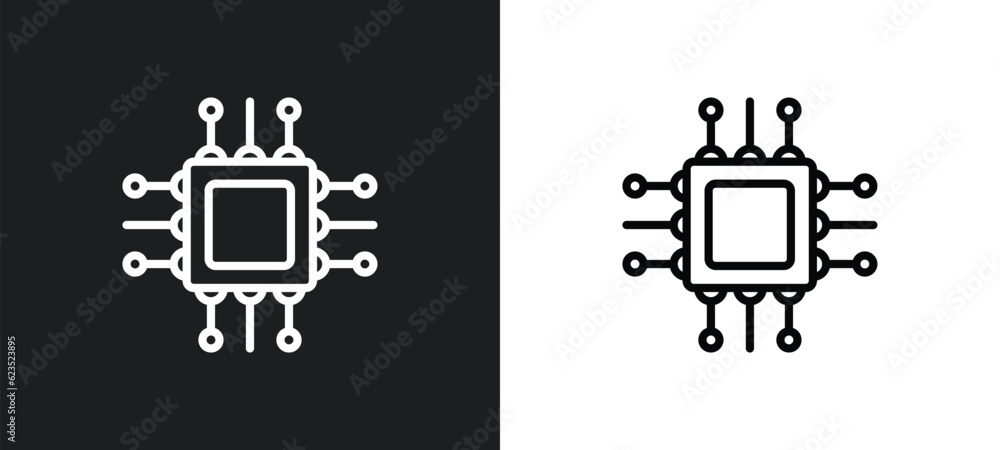 Poster computer micro chip icon isolated in white and black colors. computer micro chip outline vector icon