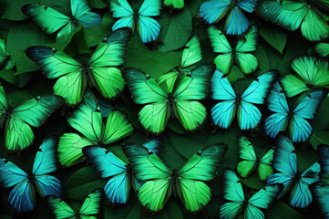 Beautiful background of tropical green butterflies
