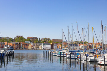 Fototapeta na wymiar Walking in Flensburg's streets along the sea side, Germany 