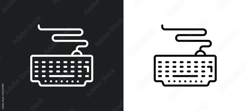Poster keyboard with cable icon isolated in white and black colors. keyboard with cable outline vector icon