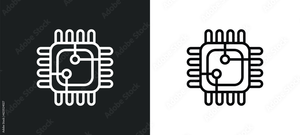 Poster square chip icon isolated in white and black colors. square chip outline vector icon from computer c