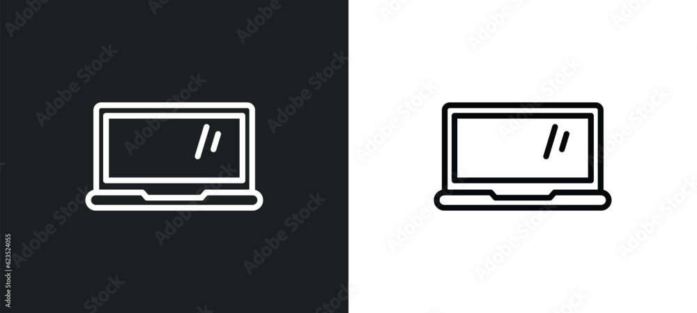 Poster laptop computer screen icon isolated in white and black colors. laptop computer screen outline vecto