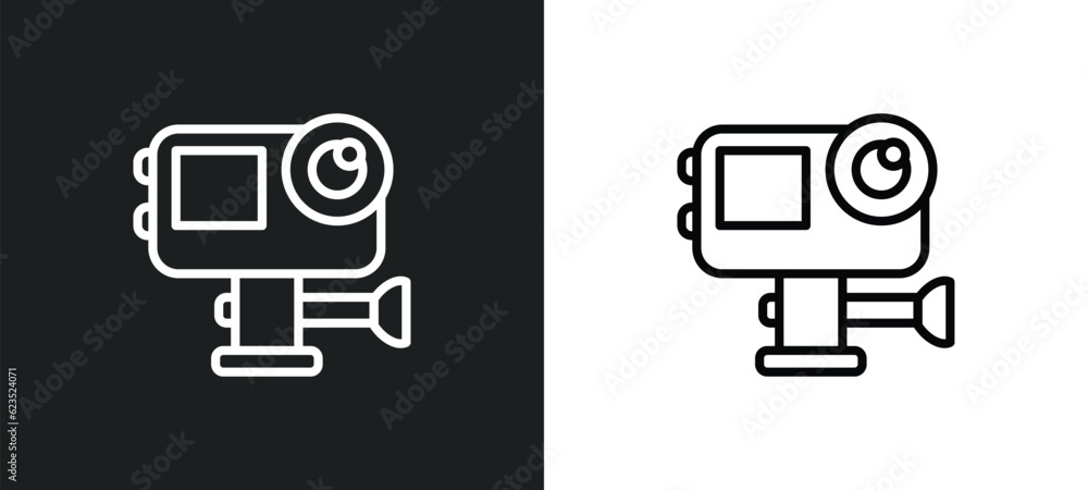 Poster action camera icon isolated in white and black colors. action camera outline vector icon from comput