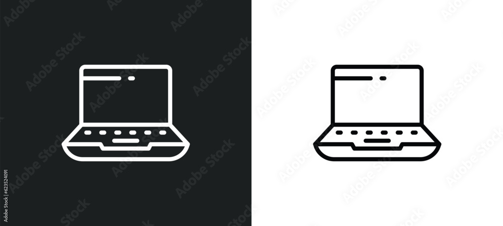 Poster widescreen laptop icon isolated in white and black colors. widescreen laptop outline vector icon fro