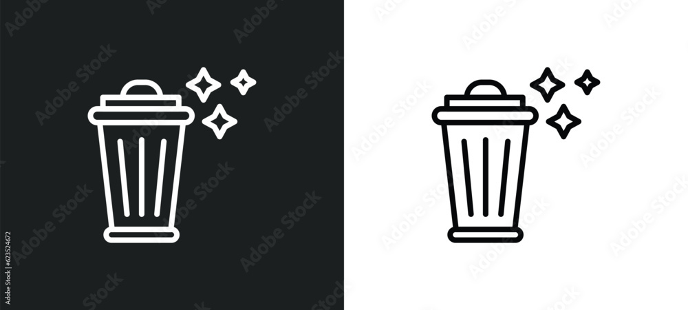 Poster trash cleanin icon isolated in white and black colors. trash cleanin outline vector icon from cleani