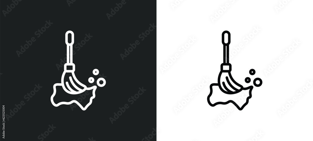 Poster floor mop icon isolated in white and black colors. floor mop outline vector icon from cleaning colle