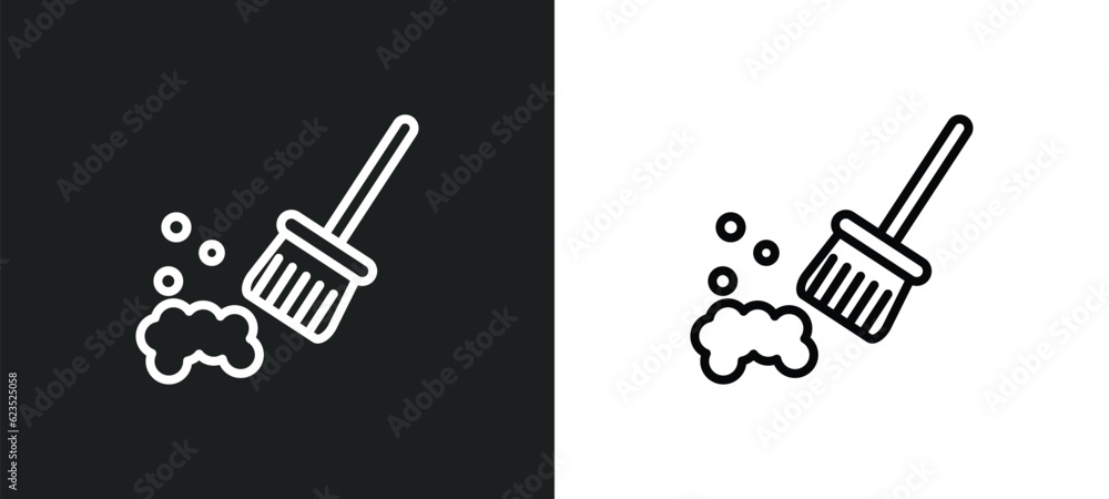 Poster sweeping icon isolated in white and black colors. sweeping outline vector icon from cleaning collect