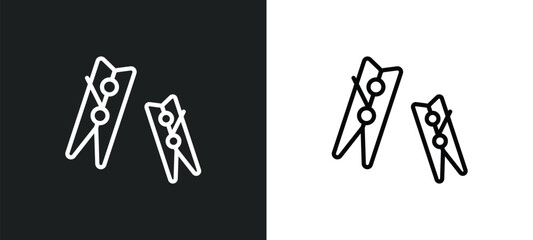 clothes peg icon isolated in white and black colors. clothes peg outline vector icon from cleaning collection for web, mobile apps and ui. - obrazy, fototapety, plakaty