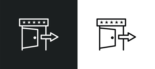 cinema exit icon isolated in white and black colors. cinema exit outline vector icon from cinema collection for web, mobile apps and ui.