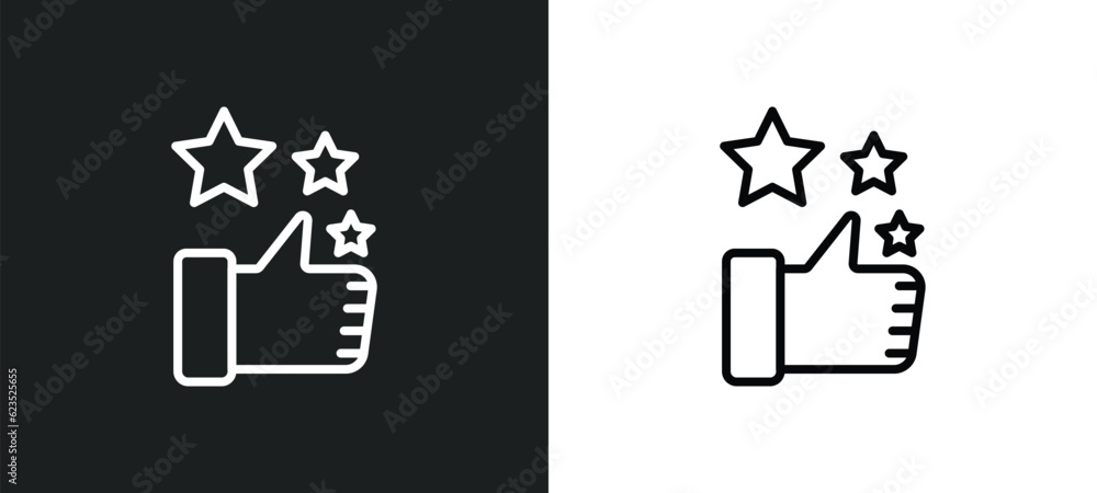 Poster thumb up with star icon isolated in white and black colors. thumb up with star outline vector icon f