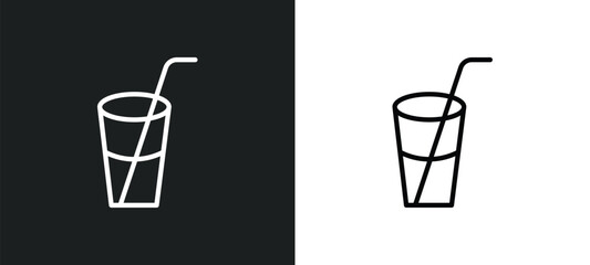 drink with straw icon isolated in white and black colors. drink with straw outline vector icon from cinema collection for web, mobile apps and ui.