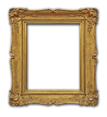 Goden baroque wooden mockup frame on transparent background