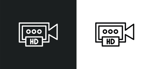 hd video icon isolated in white and black colors. hd video outline vector icon from cinema collection for web, mobile apps and ui.