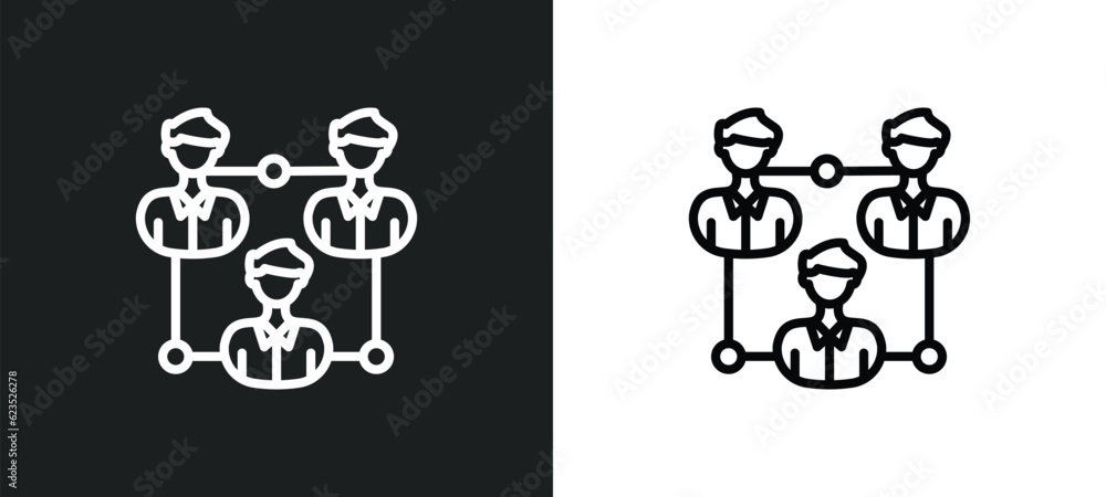 Poster users interconnected icon isolated in white and black colors. users interconnected outline vector ic
