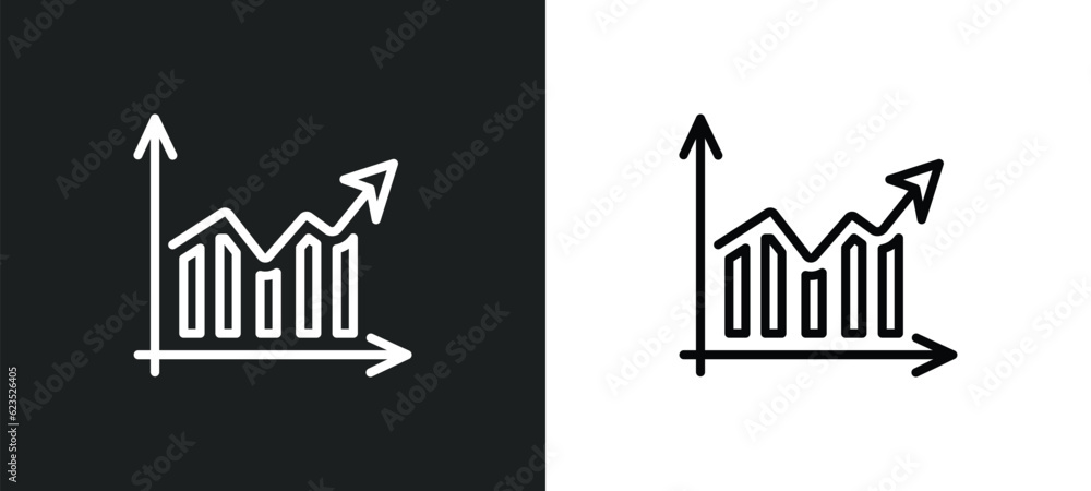 Poster increasing stocks icon isolated in white and black colors. increasing stocks outline vector icon fro