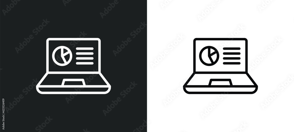 Poster laptop profits graphics icon isolated in white and black colors. laptop profits graphics outline vec