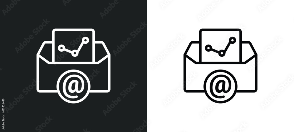 Poster email analytics icon isolated in white and black colors. email analytics outline vector icon from bu