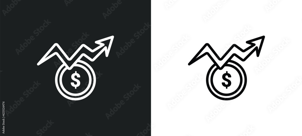 Poster dollar analysis bars icon isolated in white and black colors. dollar analysis bars outline vector ic