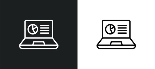 laptop profits graphics icon isolated in white and black colors. laptop profits graphics outline vector icon from business and analytics collection for web, mobile apps and ui.