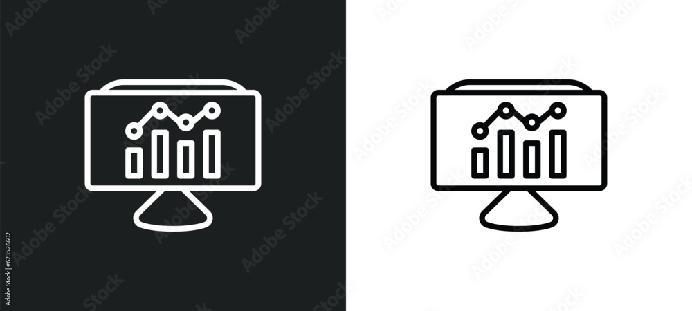 Poster bars graphic on screen icon isolated in white and black colors. bars graphic on screen outline vecto