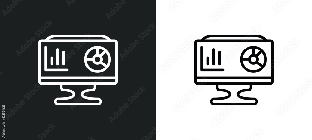 Poster analytics monitor icon isolated in white and black colors. analytics monitor outline vector icon fro