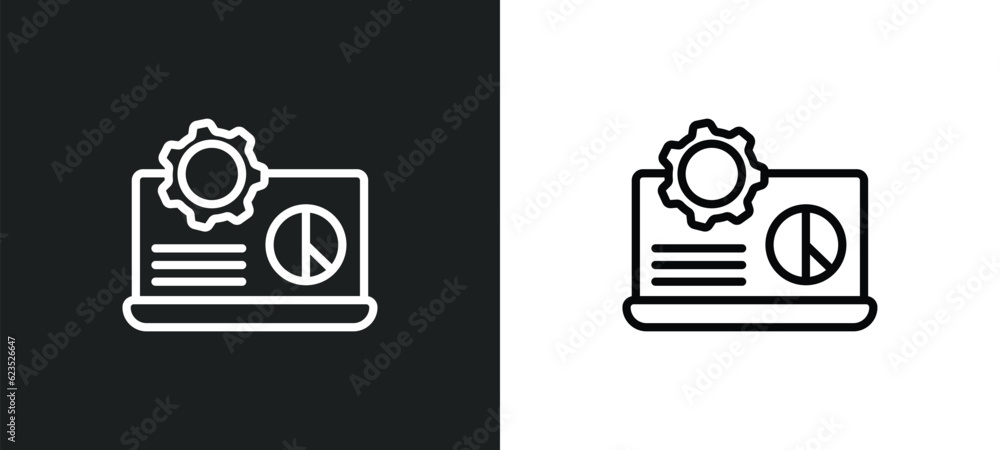 Poster laptop analysis icon isolated in white and black colors. laptop analysis outline vector icon from bu