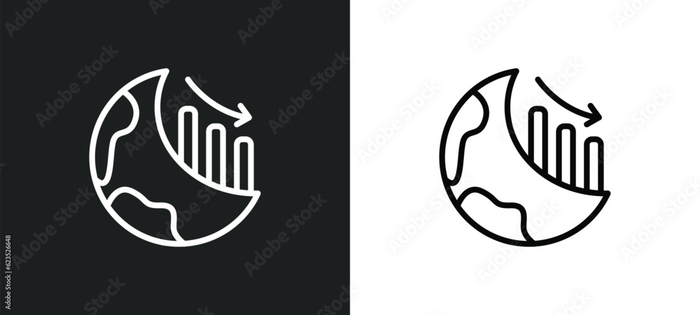 Poster globe analytics icon isolated in white and black colors. globe analytics outline vector icon from bu