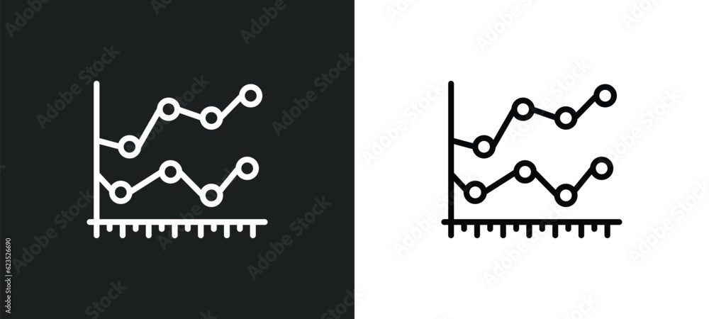 Poster line chart statistics icon isolated in white and black colors. line chart statistics outline vector 