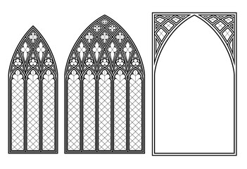Medieval Gothic stained glass cathedral window set - obrazy, fototapety, plakaty