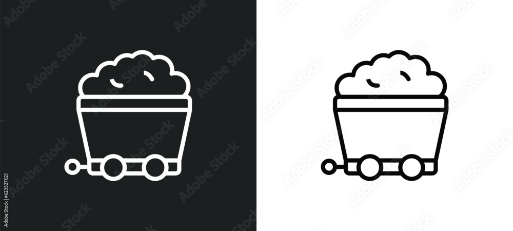 Poster mining cart icon isolated in white and black colors. mining cart outline vector icon from business c