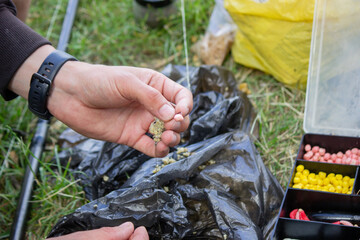 fishing tackle bait, fishing river. Selective focus.