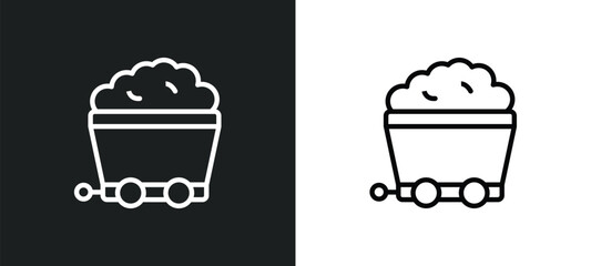 mining cart icon isolated in white and black colors. mining cart outline vector icon from business collection for web, mobile apps and ui.