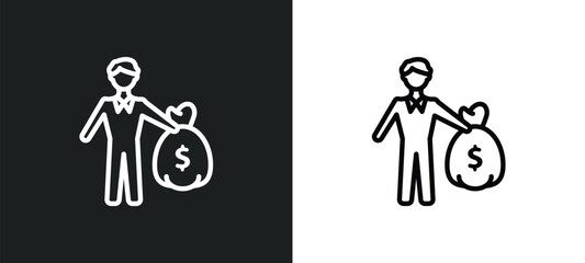 man carrying money icon isolated in white and black colors. man carrying money outline vector icon from business collection for web, mobile apps and ui.