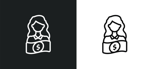 woman with money icon isolated in white and black colors. woman with money outline vector icon from business collection for web, mobile apps and ui.