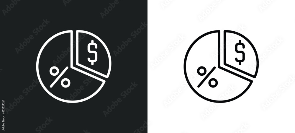 Poster pie chart with dollar icon isolated in white and black colors. pie chart with dollar outline vector 