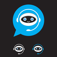 Ai Chat bot icon symbol on black background. Vector Funny robot assistant, chatter bot, helper chatbot logo or label.