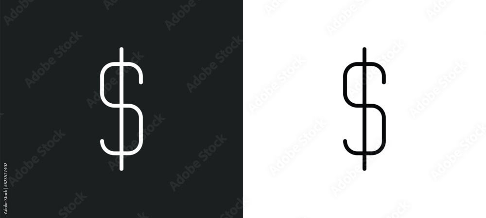 Poster dollar currency icon isolated in white and black colors. dollar currency outline vector icon from bu