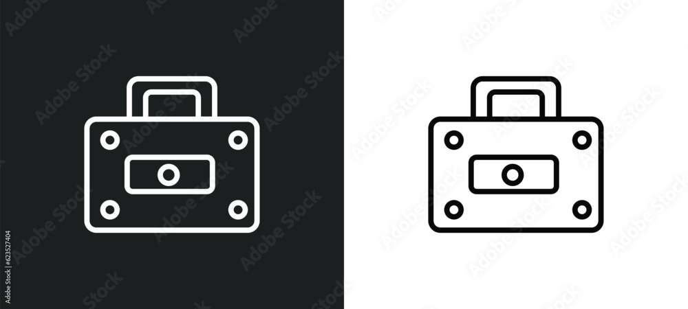 Poster rectangular briefcase icon isolated in white and black colors. rectangular briefcase outline vector 