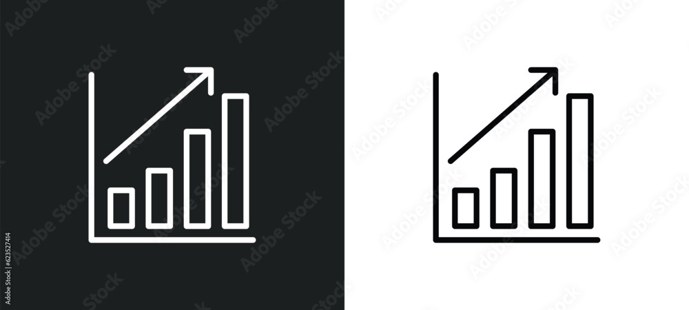 Poster growing bar graph icon isolated in white and black colors. growing bar graph outline vector icon fro