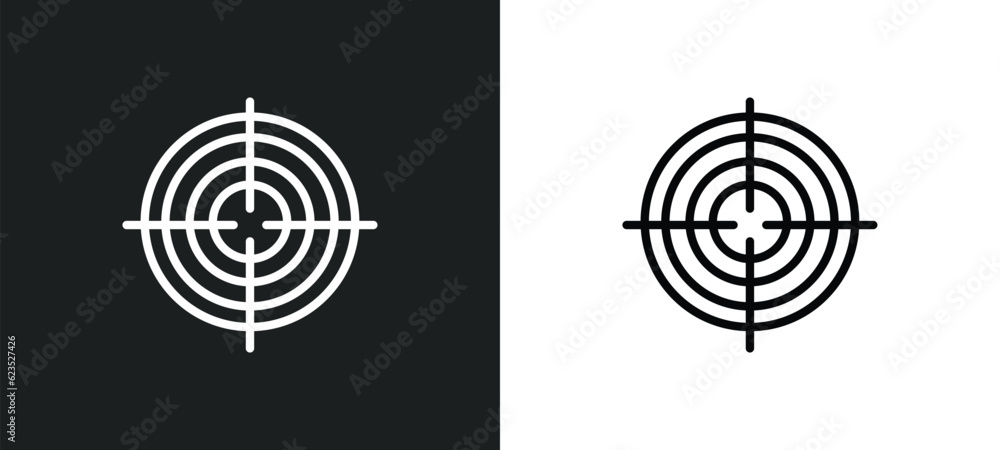 Poster circular target icon isolated in white and black colors. circular target outline vector icon from bu