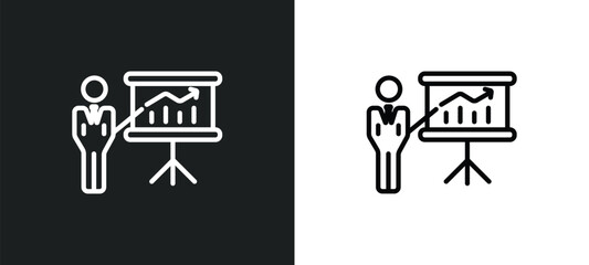 graphic panel and man icon isolated in white and black colors. graphic panel and man outline vector icon from business collection for web, mobile apps ui.