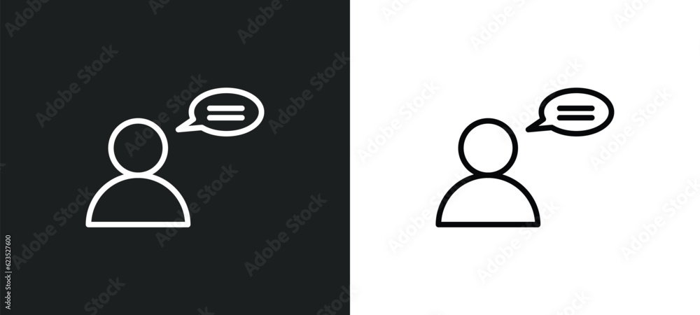 Aufkleber man talking icon isolated in white and black colors. man talking outline vector icon from business c