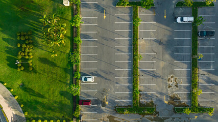 Top view Empty car parking lot, parking lane outdoors in public