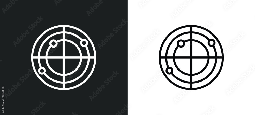Poster radar system icon isolated in white and black colors. radar system outline vector icon from astronom
