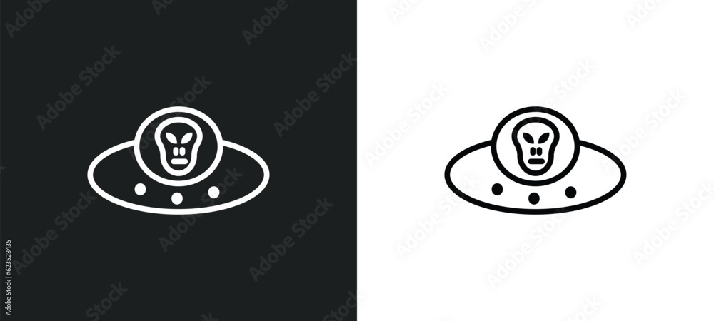 Poster alien with aqualung icon isolated in white and black colors. alien with aqualung outline vector icon