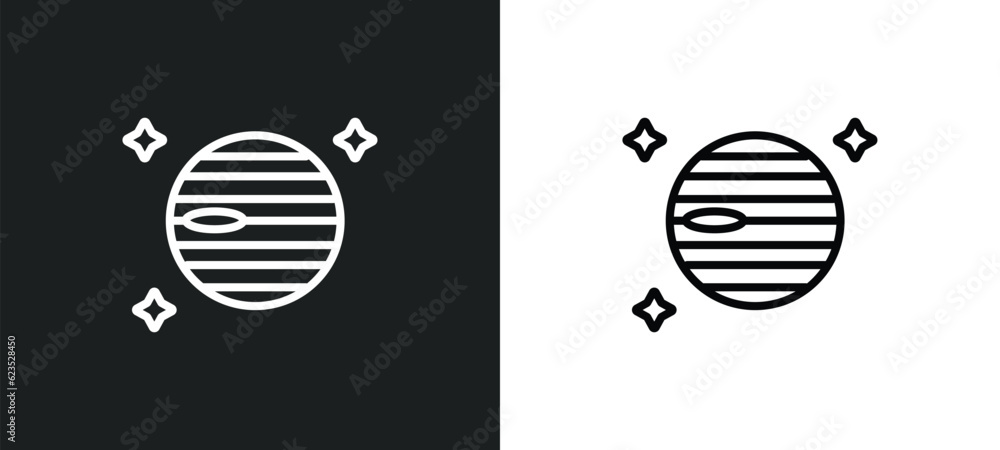 Poster venus with satellite icon isolated in white and black colors. venus with satellite outline vector ic